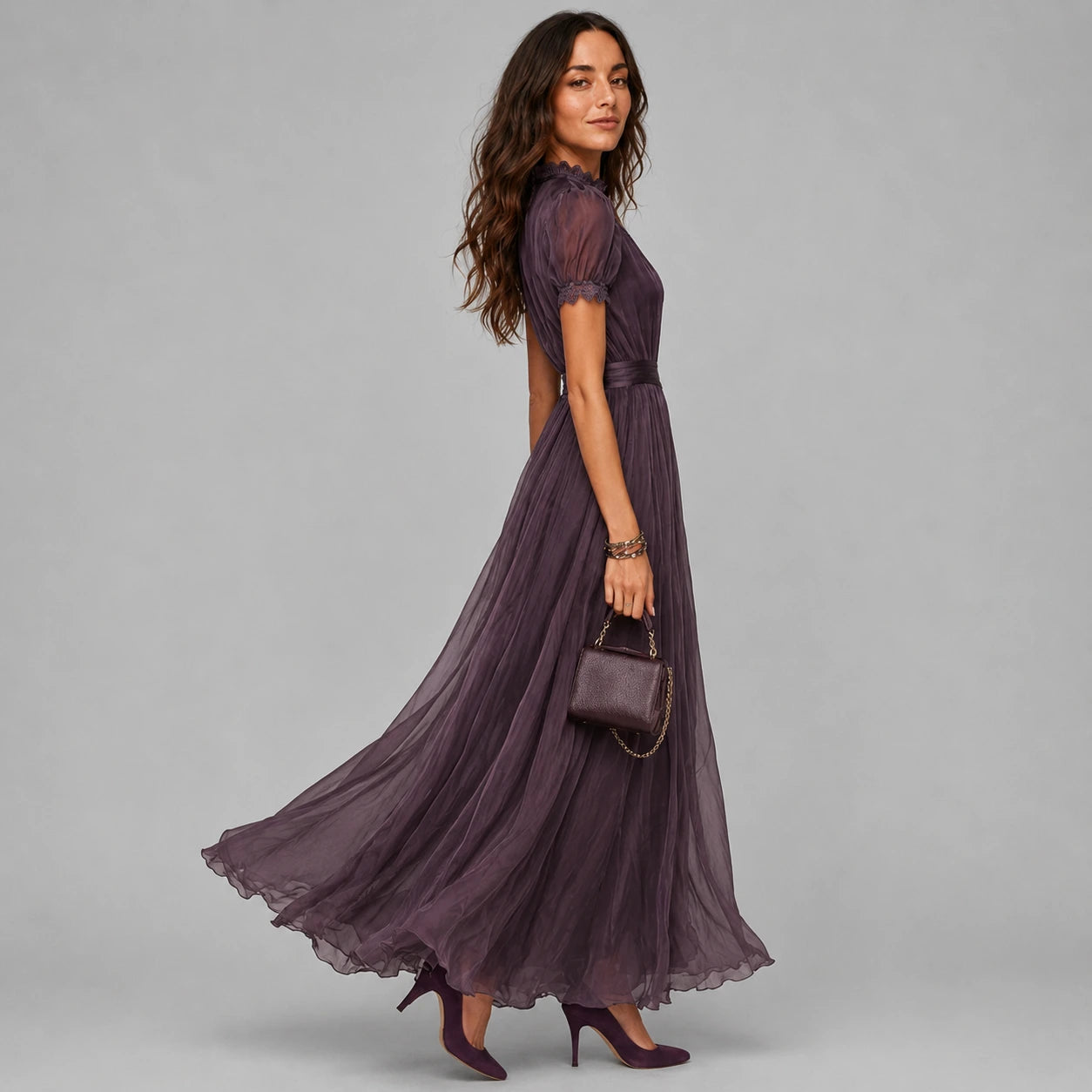 Women’s Lace Trim Chiffon Maxi Dress – Elegant Evening Gown Oak & Aura OakAuraFashion Oak & Aura
