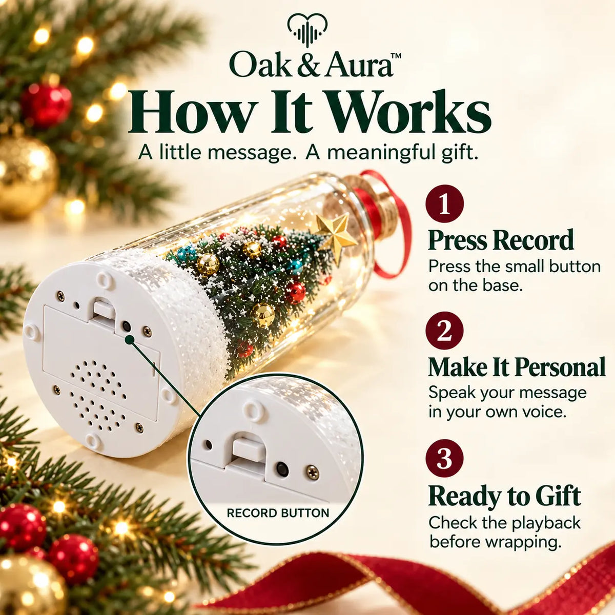 Oak & Aura™ Christmas Voice Message Bottle