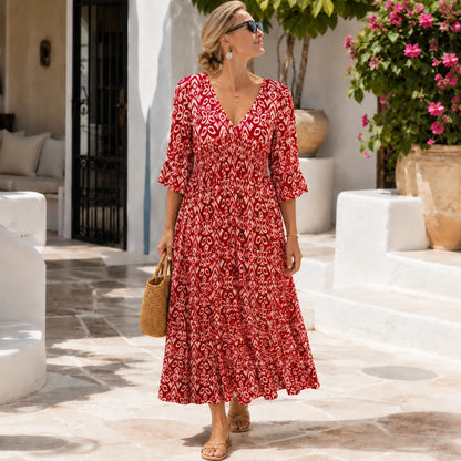 V-neck Floral Loose And Versatile Long Skirt Oak & Aura summer dress Oak & Aura
