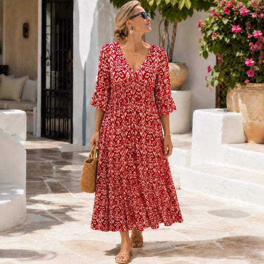 V-neck Floral Loose And Versatile Long Skirt Oak & Aura summer dress Oak & Aura