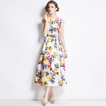 Women Sleeveless Printed Dress – Cinched Waist Summer Party Dress Oak & Aura summer dress Oak & Aura