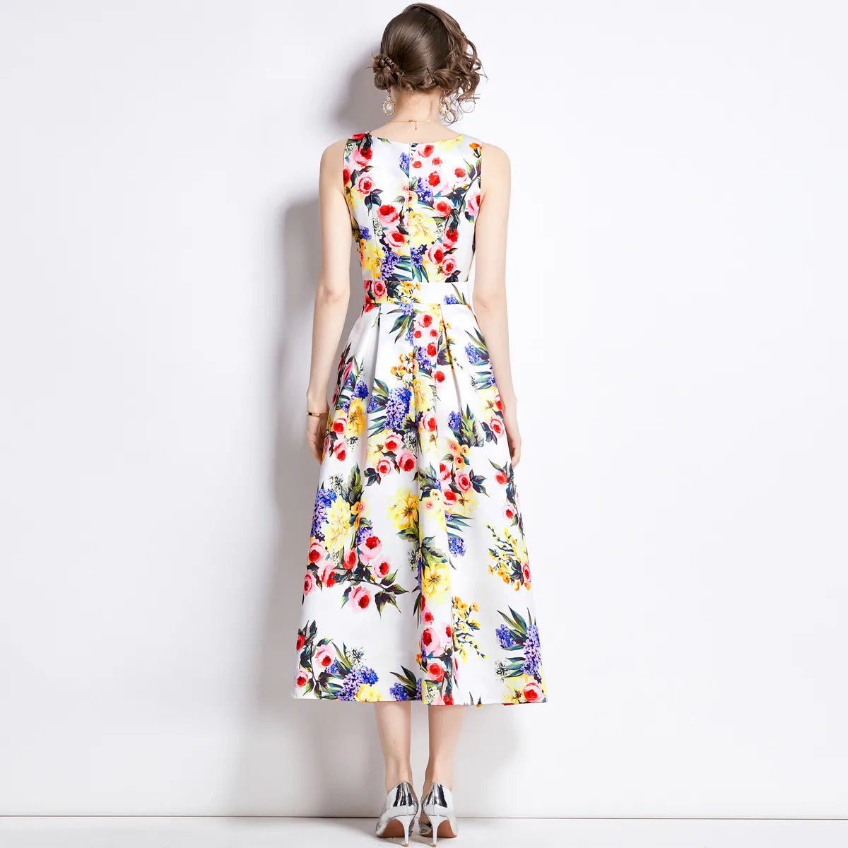 Women Sleeveless Printed Dress – Cinched Waist Summer Party Dress Oak & Aura summer dress Oak & Aura