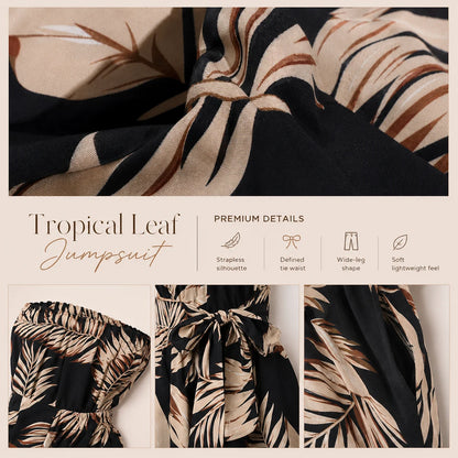 Women Black Strapless Jumpsuit – Bandeau Wide Leg Summer Evening Jumpsuit with Pockets Oak & Aura summer dress Oak & Aura