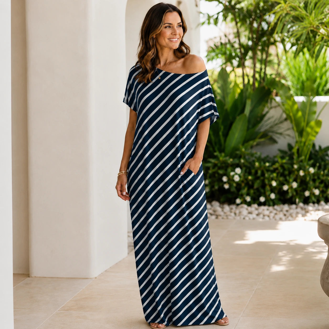 Women’s Off Shoulder Maxi Dress | Loose Fit Stretch Jersey Casual Summer Dress Oak & Aura summer dress Oak & Aura