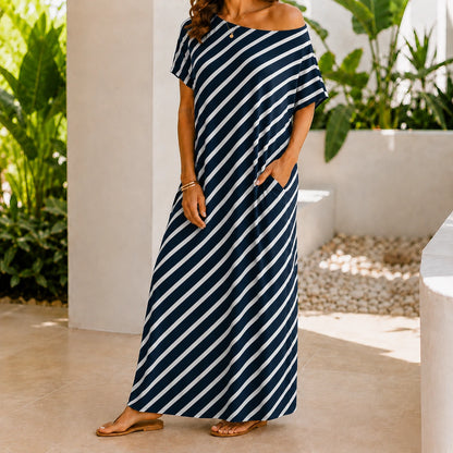 Women’s Off Shoulder Maxi Dress | Loose Fit Stretch Jersey Casual Summer Dress Oak & Aura summer dress Oak & Aura