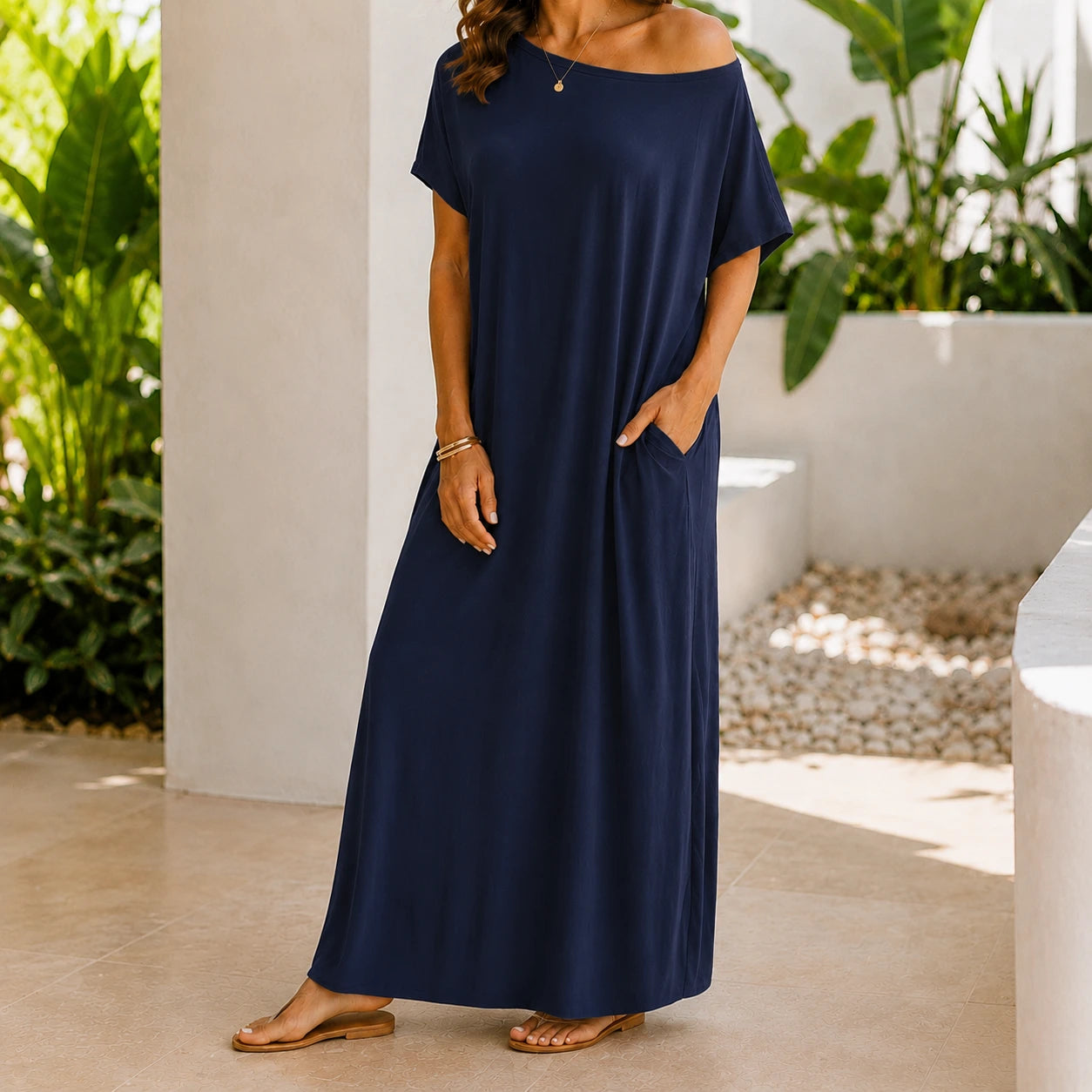 Women’s Off Shoulder Maxi Dress | Loose Fit Stretch Jersey Casual Summer Dress Oak & Aura summer dress Oak & Aura