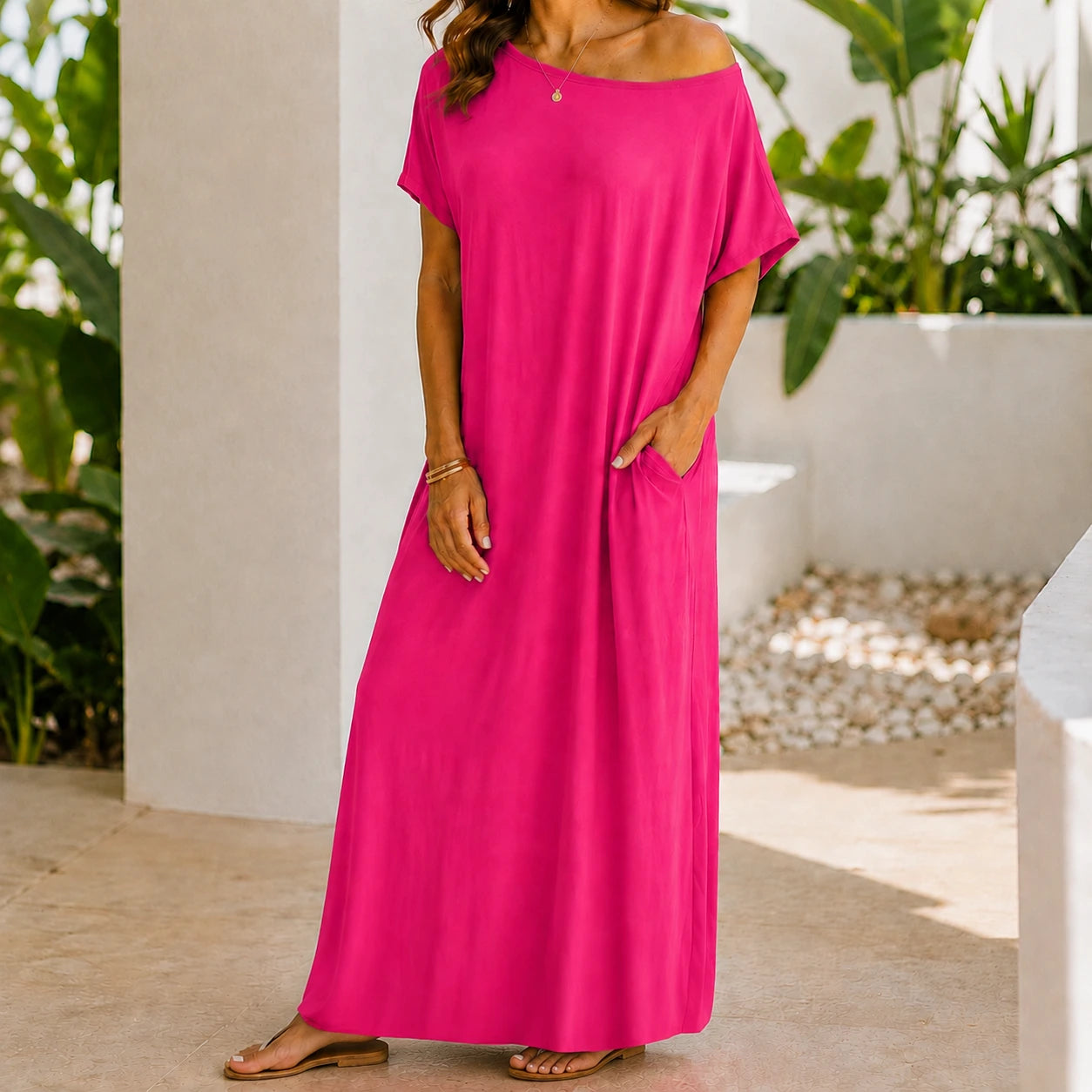 Women’s Off Shoulder Maxi Dress | Loose Fit Stretch Jersey Casual Summer Dress Oak & Aura summer dress Oak & Aura