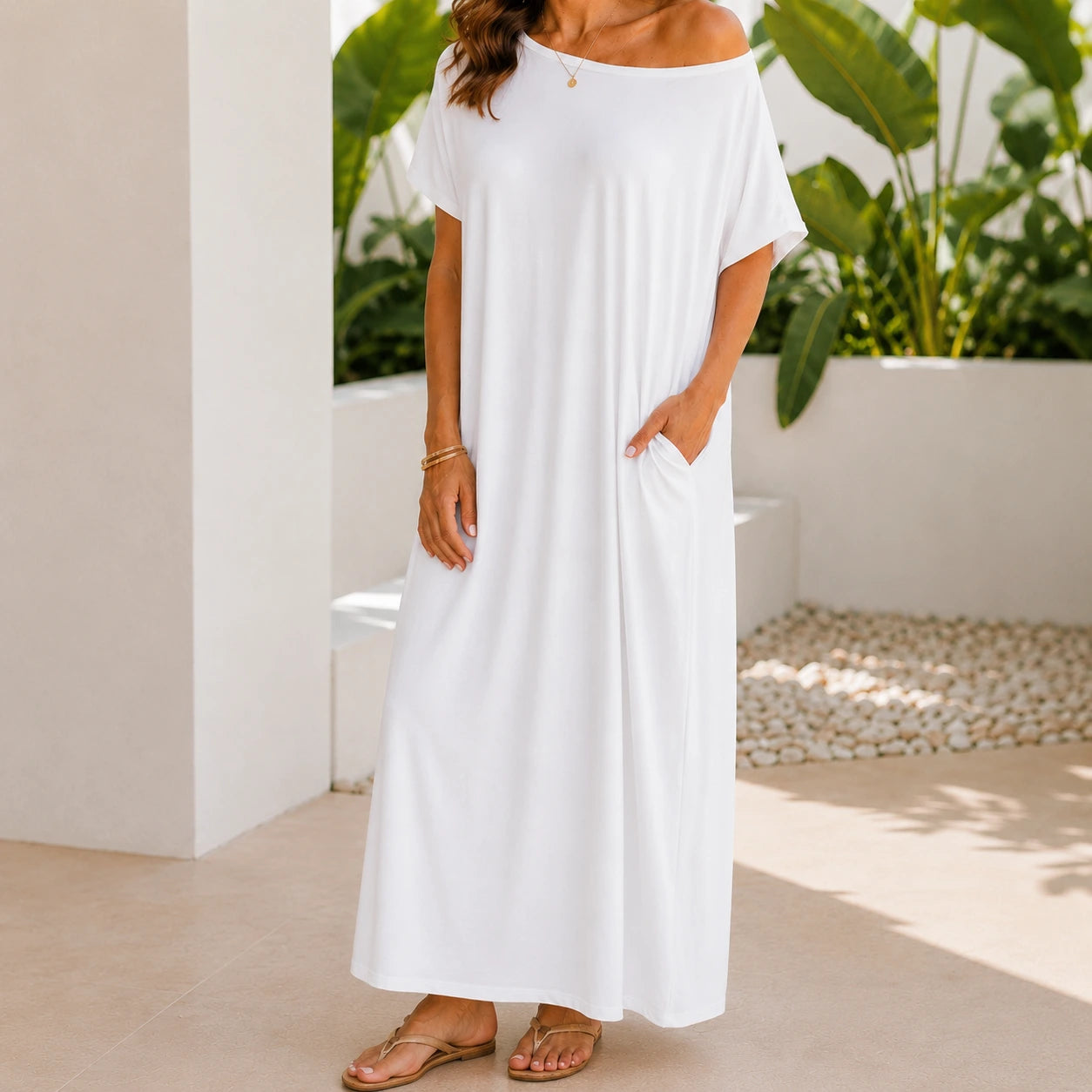 Women’s Off Shoulder Maxi Dress | Loose Fit Stretch Jersey Casual Summer Dress Oak & Aura summer dress Oak & Aura