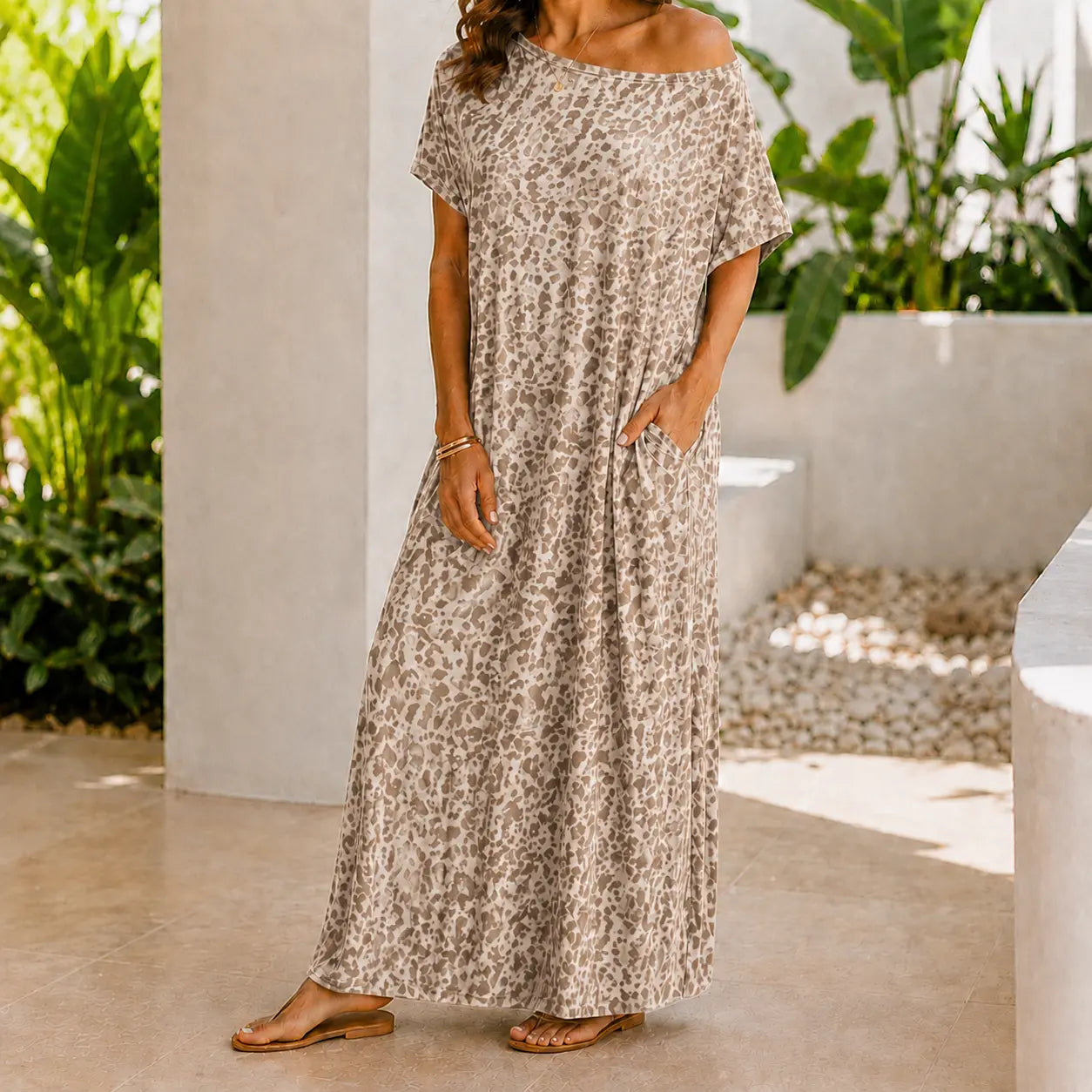 Women’s Off Shoulder Maxi Dress | Loose Fit Stretch Jersey Casual Summer Dress Oak & Aura summer dress Oak & Aura