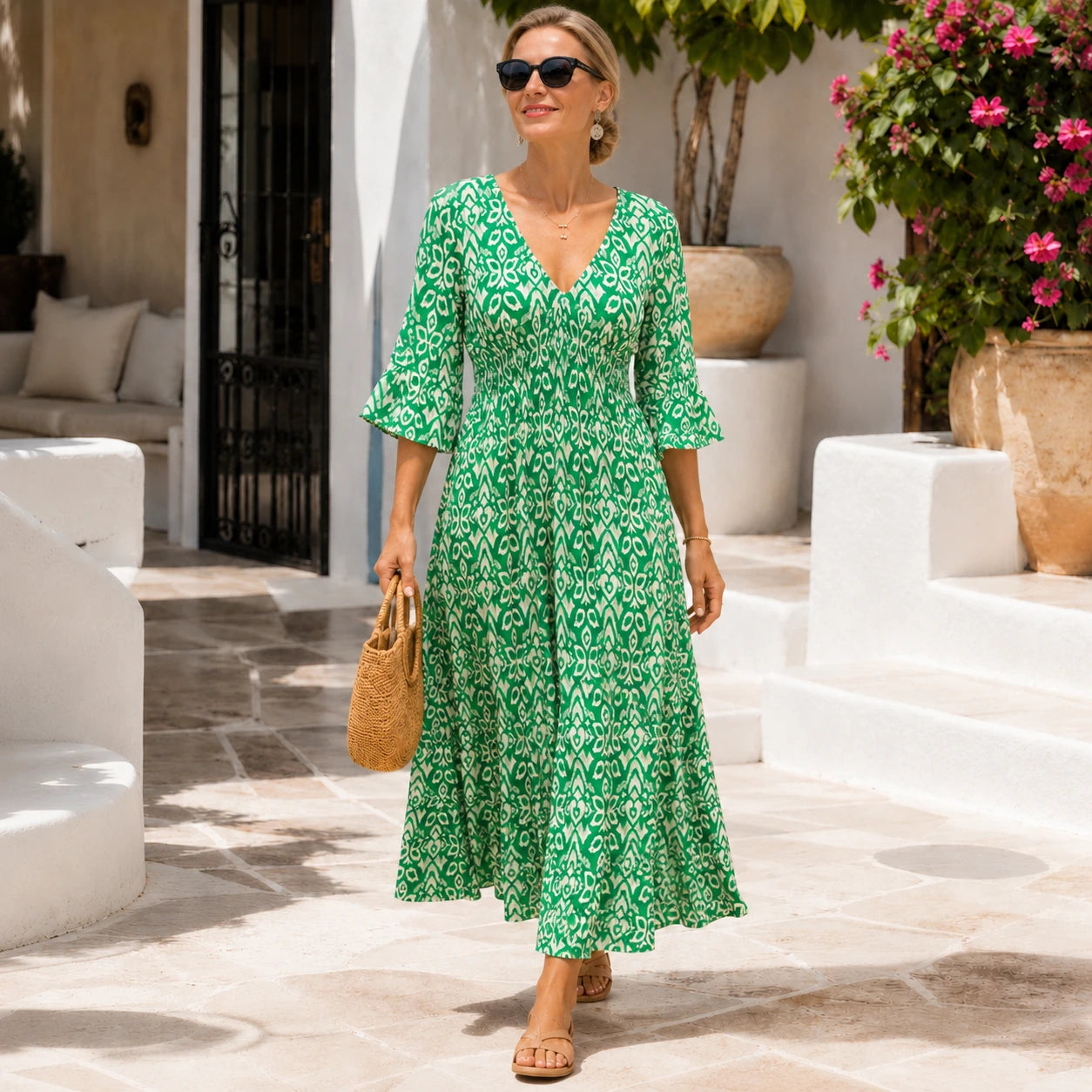 V-neck Floral Loose And Versatile Long Skirt Oak & Aura summer dress Oak & Aura