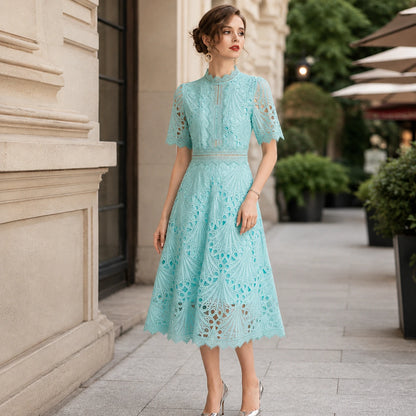 Women Lace Midi Dress – Short Sleeve Summer Wedding Guest Occasion Dress Oak & Aura summer dress Oak & Aura
