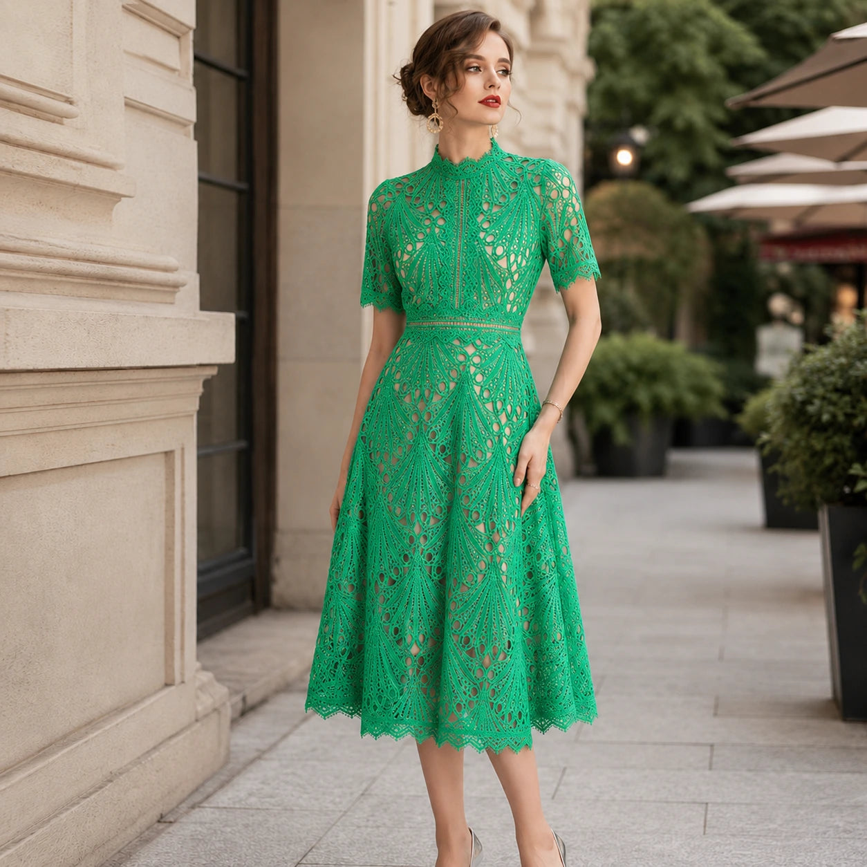 Women Lace Midi Dress – Short Sleeve Summer Wedding Guest Occasion Dress Oak & Aura summer dress Oak & Aura