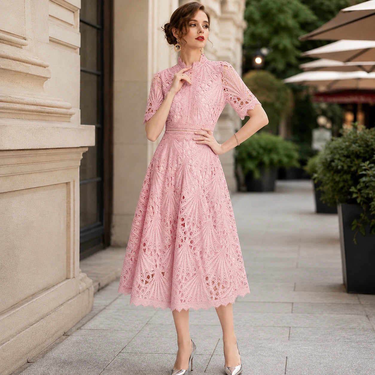 Women Lace Midi Dress – Short Sleeve Summer Wedding Guest Occasion Dress Oak & Aura summer dress Oak & Aura