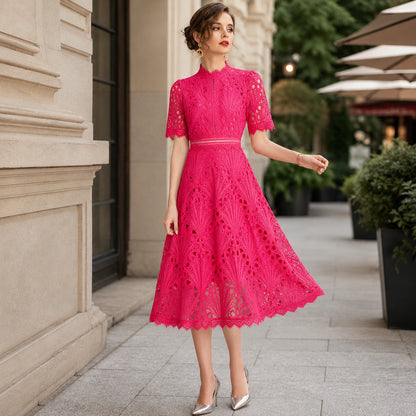 Women Lace Midi Dress – Short Sleeve Summer Wedding Guest Occasion Dress Oak & Aura summer dress Oak & Aura