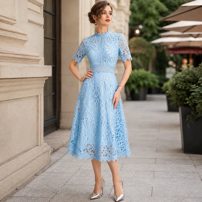 Women Lace Midi Dress – Short Sleeve Summer Wedding Guest Occasion Dress Oak & Aura summer dress Oak & Aura