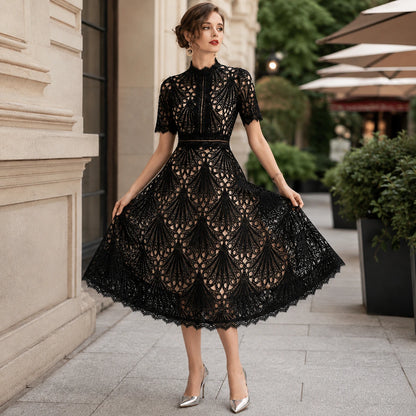 Women Lace Midi Dress – Short Sleeve Summer Wedding Guest Occasion Dress Oak & Aura summer dress Oak & Aura