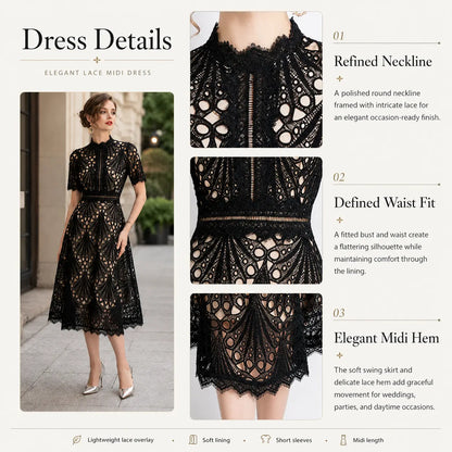 Women Lace Midi Dress – Short Sleeve Summer Wedding Guest Occasion Dress Oak & Aura summer dress Oak & Aura