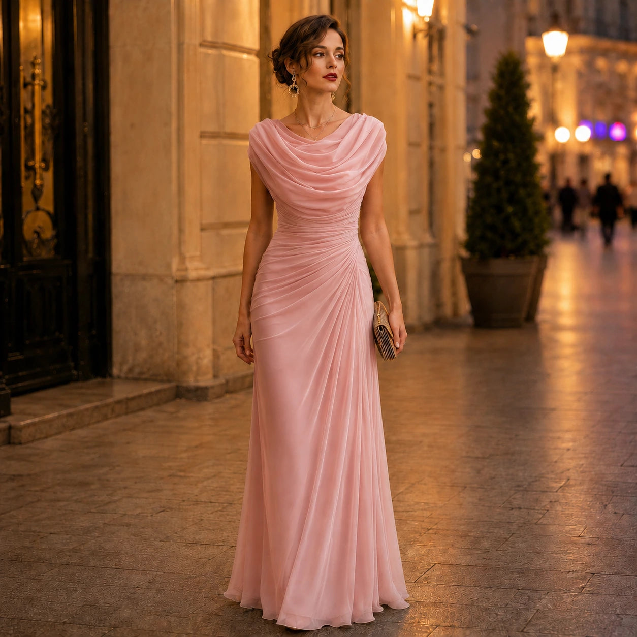 Women Cowl Neck Maxi Dress – Sleeveless Ruched Waist Elegant Evening Dress Oak & Aura summer dress Oak & Aura