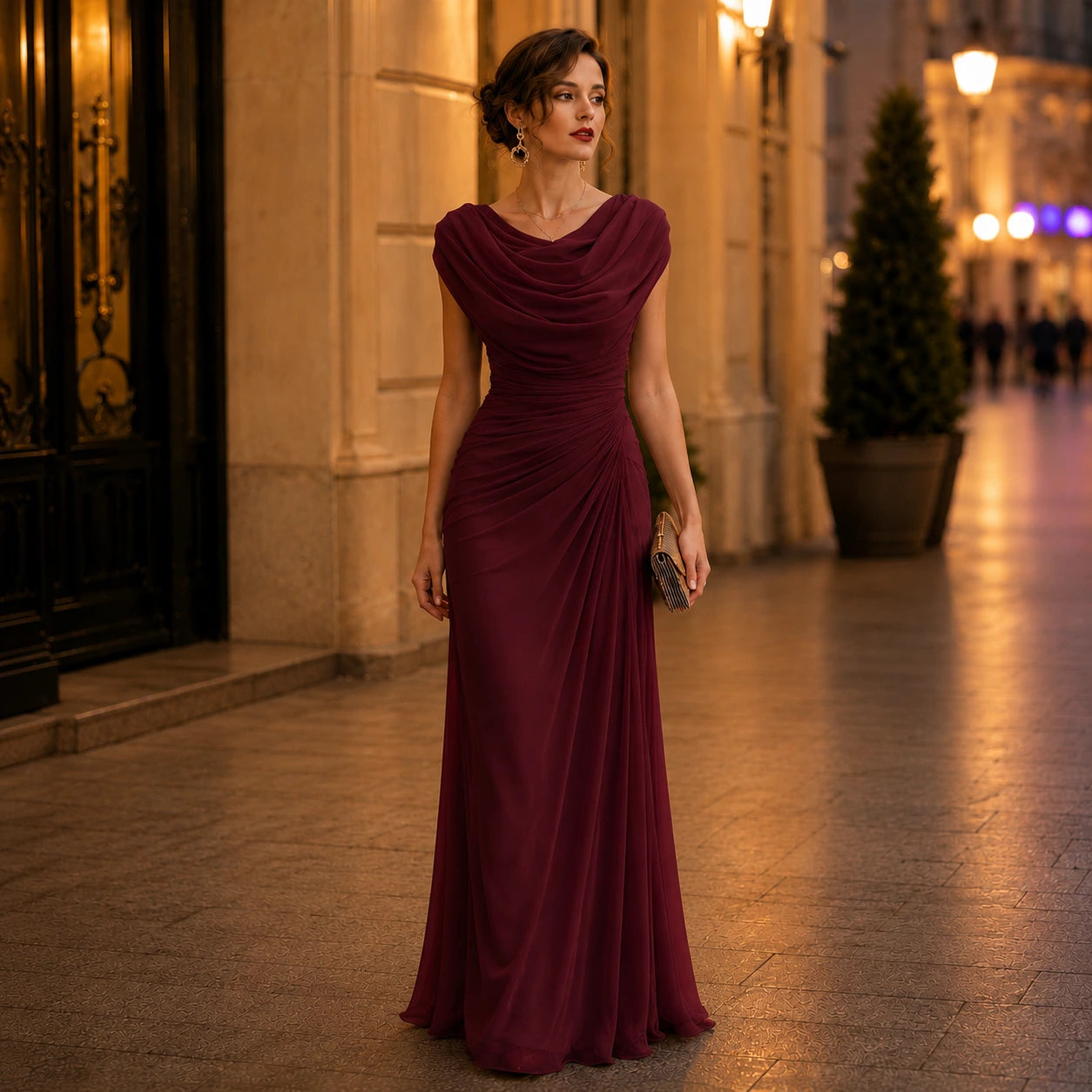 Women Cowl Neck Maxi Dress – Sleeveless Ruched Waist Elegant Evening Dress Oak & Aura summer dress Oak & Aura