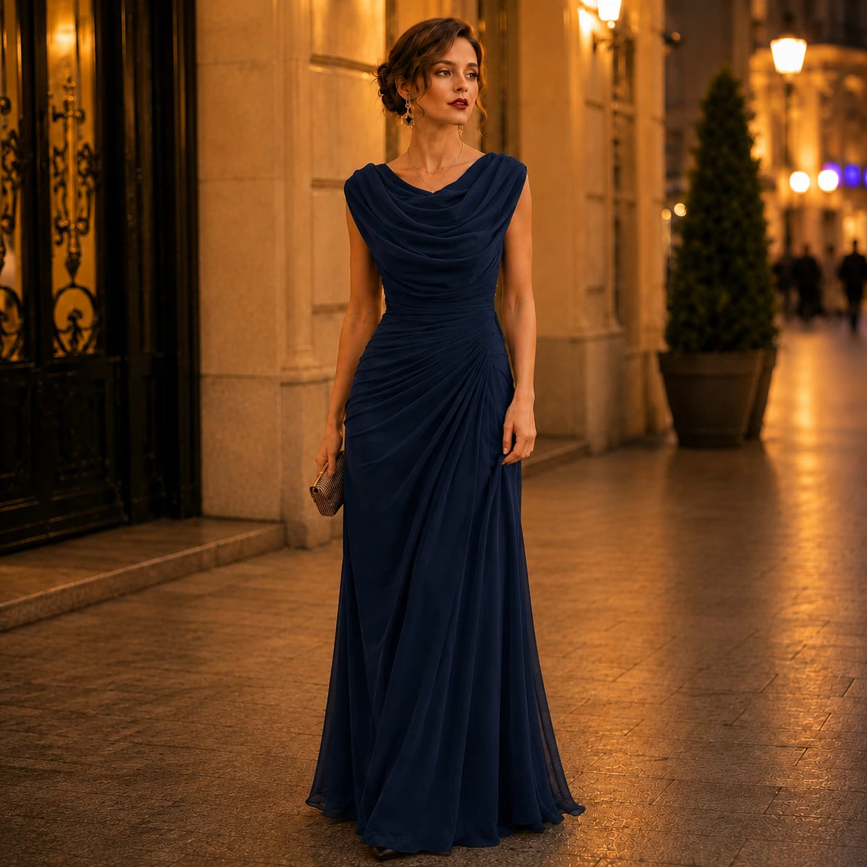 Women Cowl Neck Maxi Dress – Sleeveless Ruched Waist Elegant Evening Dress Oak & Aura summer dress Oak & Aura