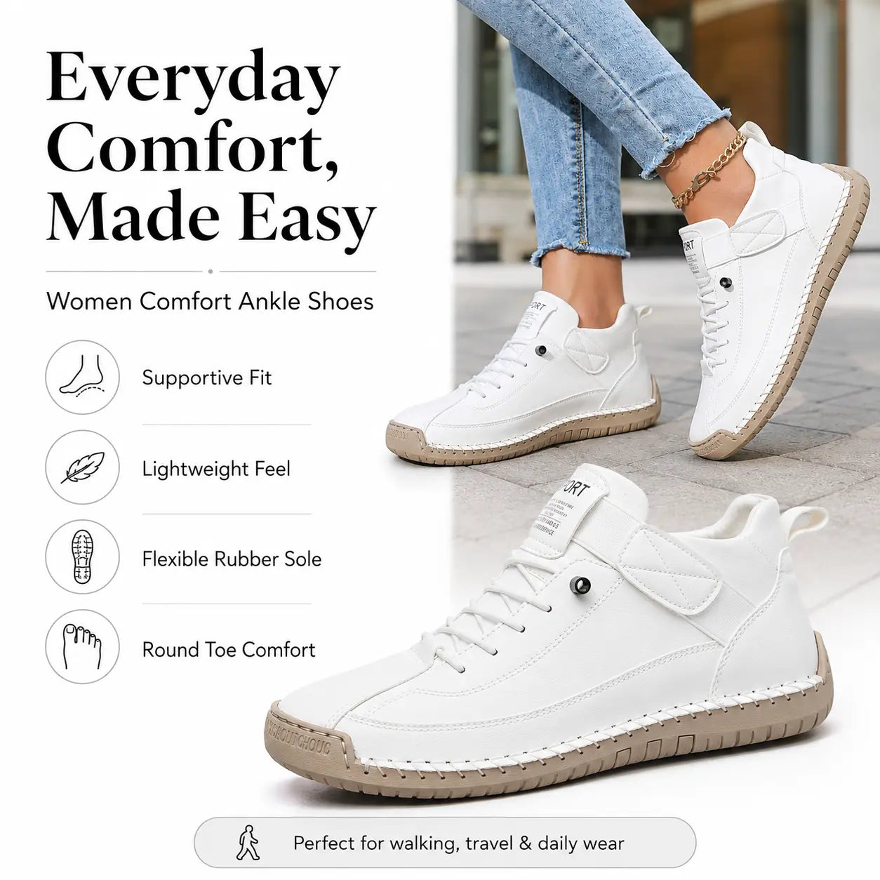 Women Comfort Ankle Shoes | Leather Walking Supportive Trainers Oak & Aura summer dress Oak & Aura