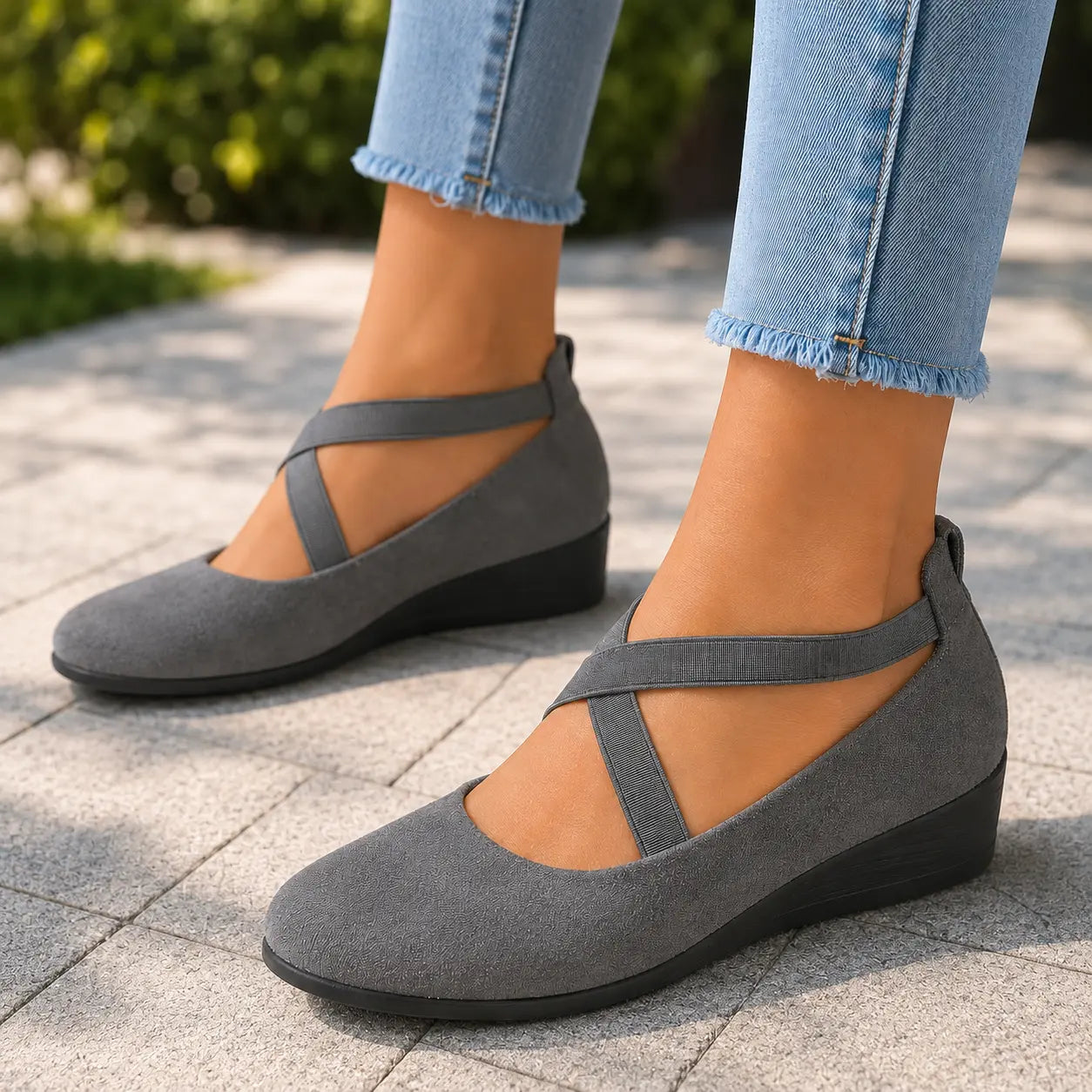 Women Pointed Toe Wedge Shoes – Cross Strap Slip On Casual Pumps Oak & Aura summer dress Oak & Aura