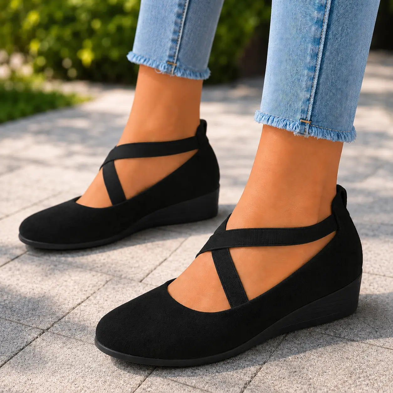 Women Pointed Toe Wedge Shoes – Cross Strap Slip On Casual Pumps Oak & Aura summer dress Oak & Aura