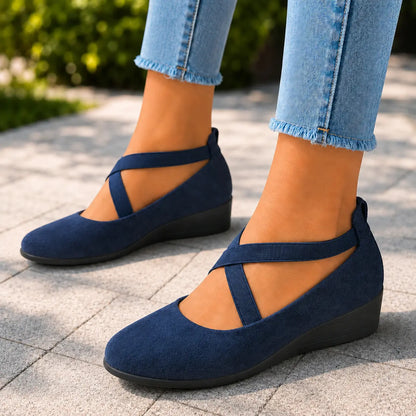 Women Pointed Toe Wedge Shoes – Cross Strap Slip On Casual Pumps Oak & Aura summer dress Oak & Aura