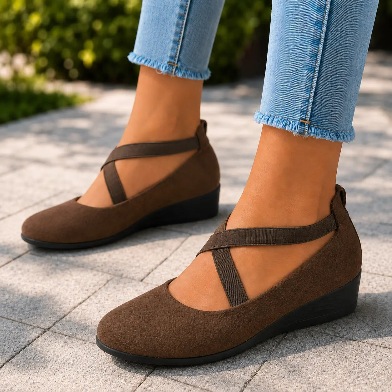 Women Pointed Toe Wedge Shoes – Cross Strap Slip On Casual Pumps Oak & Aura summer dress Oak & Aura