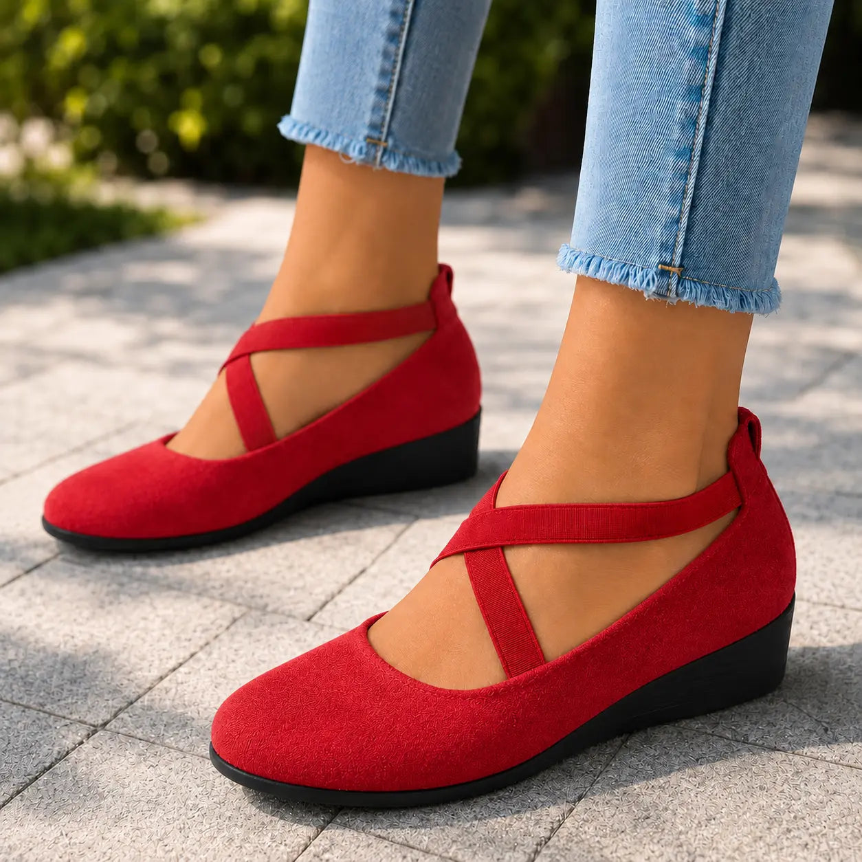 Women Pointed Toe Wedge Shoes – Cross Strap Slip On Casual Pumps Oak & Aura summer dress Oak & Aura