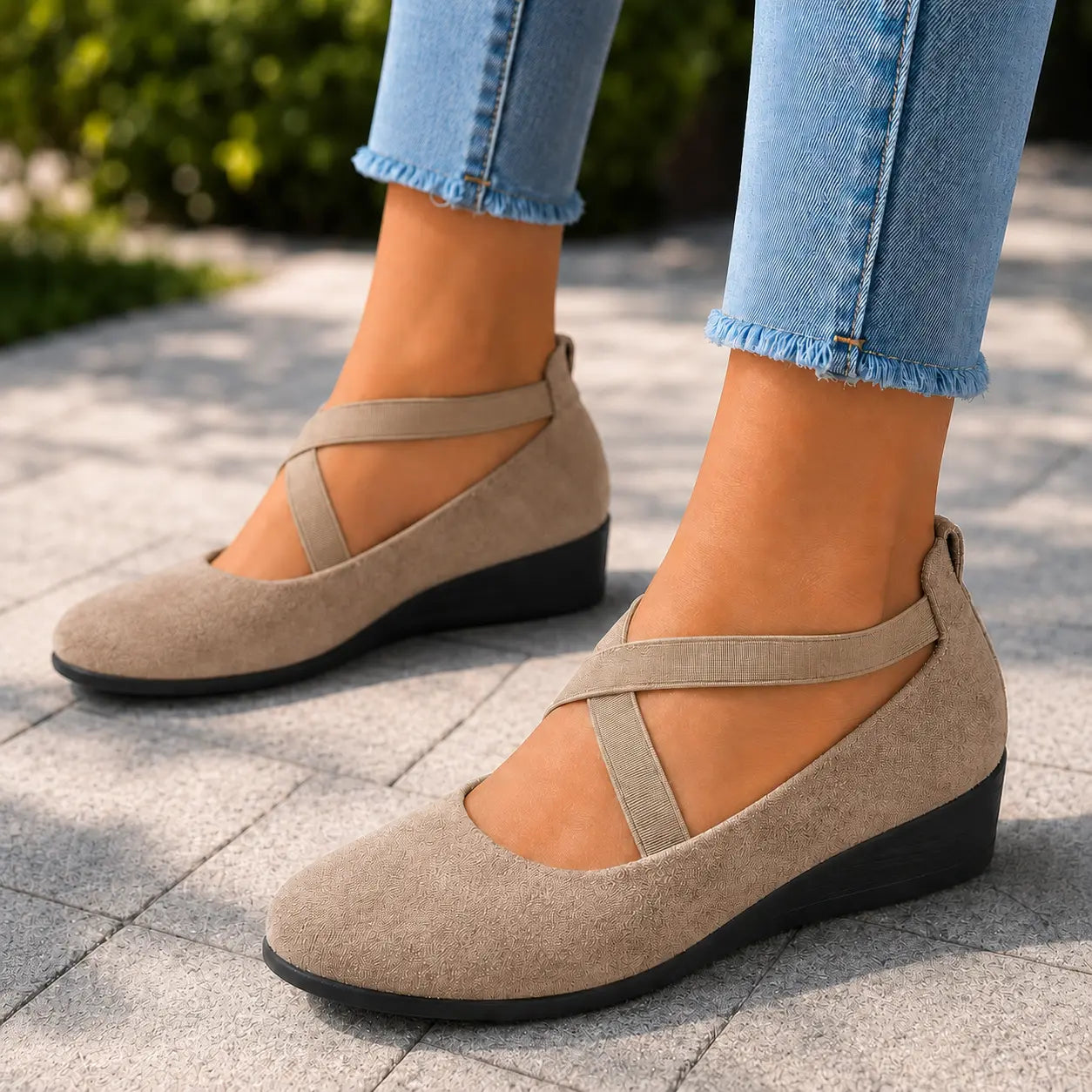 Women Pointed Toe Wedge Shoes – Cross Strap Slip On Casual Pumps Oak & Aura summer dress Oak & Aura