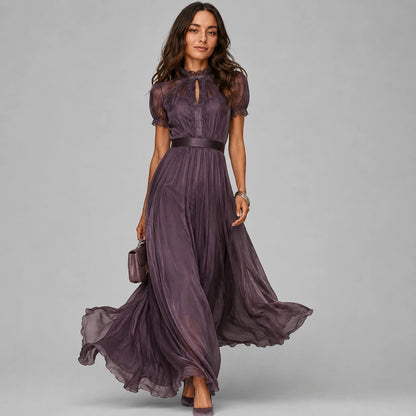 Women’s Lace Trim Chiffon Maxi Dress – Elegant Evening Gown Oak & Aura OakAuraFashion Oak & Aura