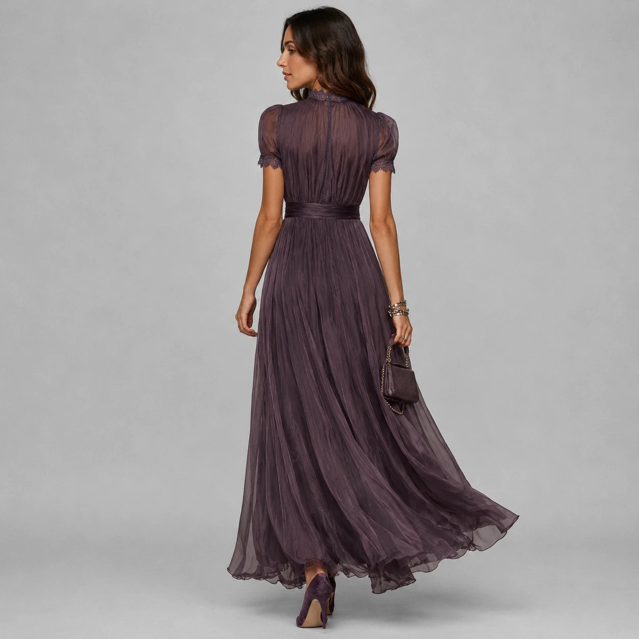Women’s Lace Trim Chiffon Maxi Dress – Elegant Evening Gown Oak & Aura OakAuraFashion Oak & Aura