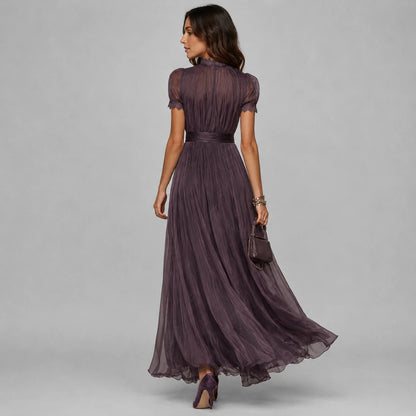 Women’s Lace Trim Chiffon Maxi Dress – Elegant Evening Gown Oak & Aura OakAuraFashion Oak & Aura