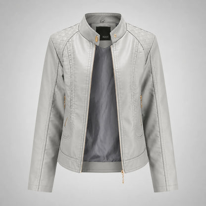 Women’s Faux Leather Moto Jacket – Studded Stand Collar Zip Up PU Jacket Oak & Aura 0 Oak & Aura