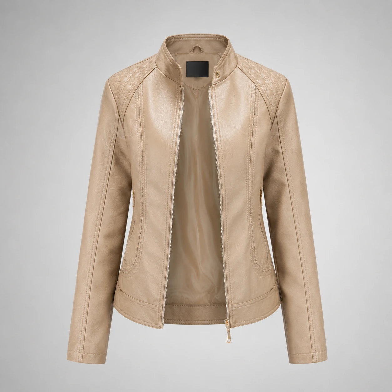 Women’s Faux Leather Moto Jacket – Studded Stand Collar Zip Up PU Jacket Oak & Aura 0 Oak & Aura