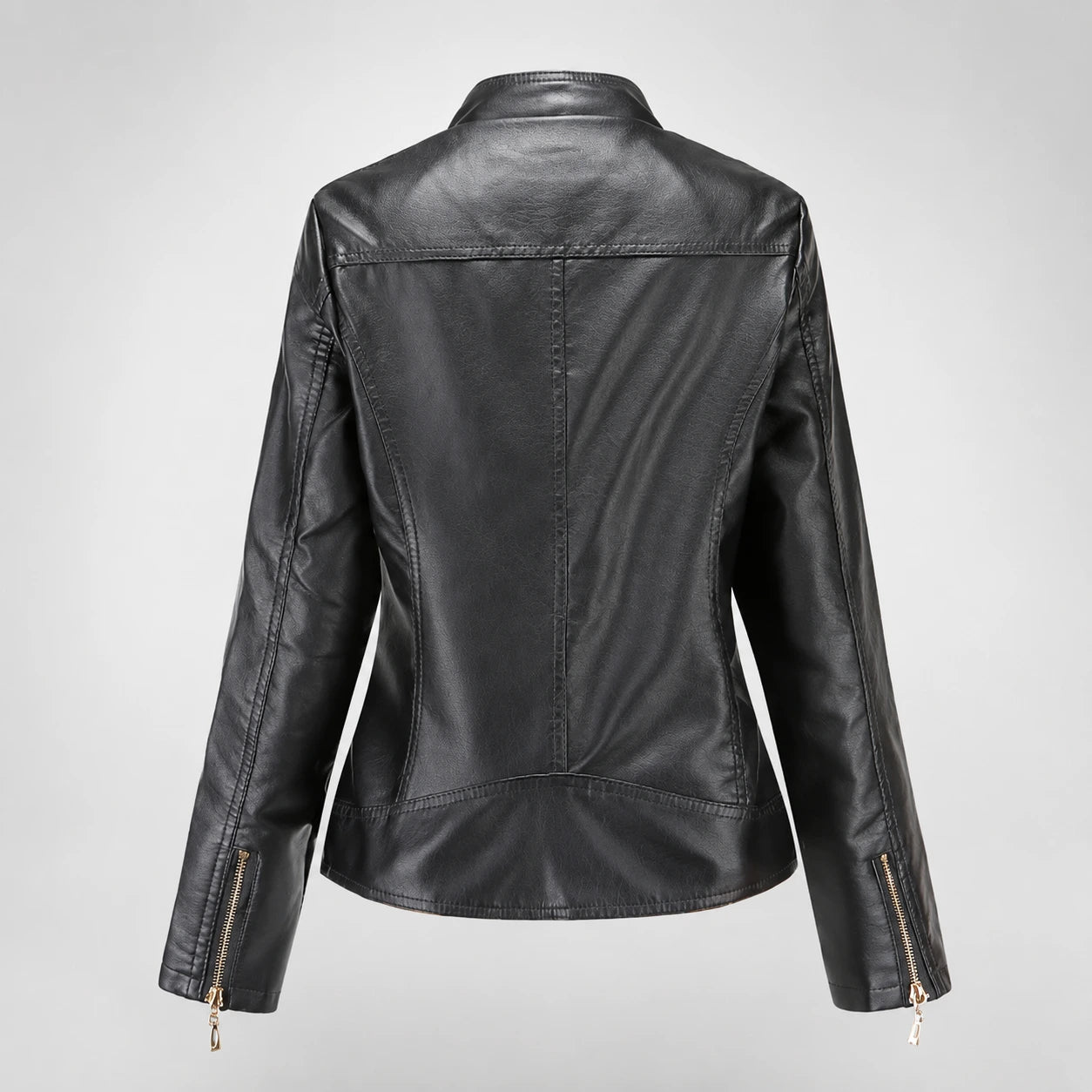 Women’s Faux Leather Moto Jacket – Studded Stand Collar Zip Up PU Jacket Oak & Aura 0 Oak & Aura