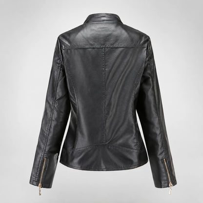 Women’s Faux Leather Moto Jacket – Studded Stand Collar Zip Up PU Jacket Oak & Aura 0 Oak & Aura