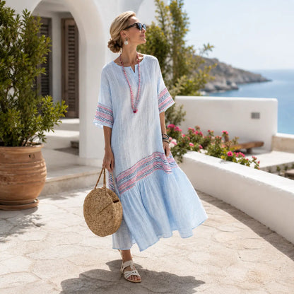 Women’s V Neck Kaftan Maxi Dress – Loose Fit Summer Beach Holiday Dress with Pockets Oak & Aura summer dress Oak & Aura