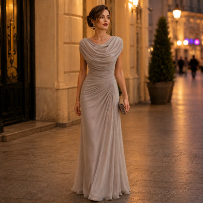 Women Cowl Neck Maxi Dress – Sleeveless Ruched Waist Elegant Evening Dress Oak & Aura summer dress Oak & Aura