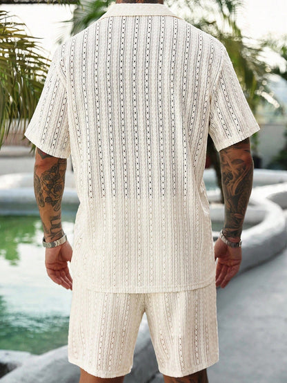 Men's Two-Piece Resort Set with Relaxed Fit and Hollow-Out Knit Design coofandy Sets Oak & Aura