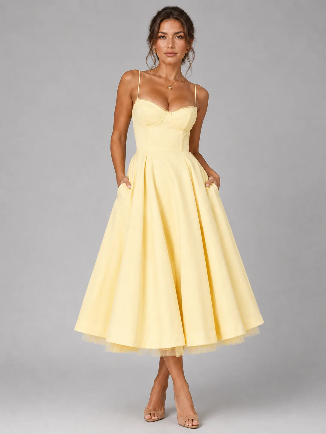 Women's Midi Corset Dress with Full Circle Skirt for Formal Occasions Montleigh Women's Dress Oak & Aura