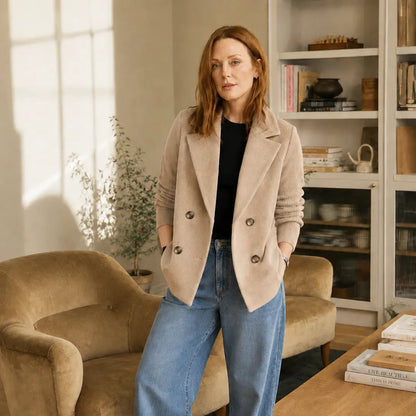 Women’s Knit Sleeve Blazer Jacket | Elegant Old Money Wool Blend Coat Oak & Aura 0 Oak & Aura