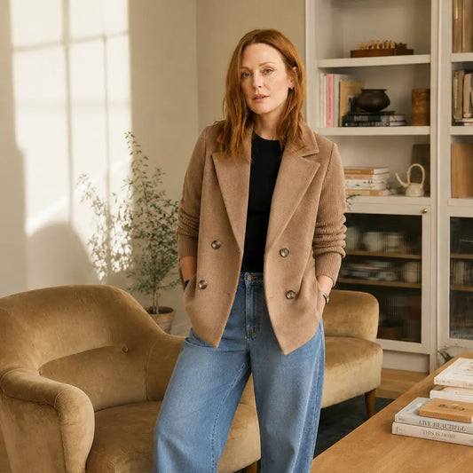 Women’s Knit Sleeve Blazer Jacket | Elegant Old Money Wool Blend Coat Oak & Aura 0 Oak & Aura
