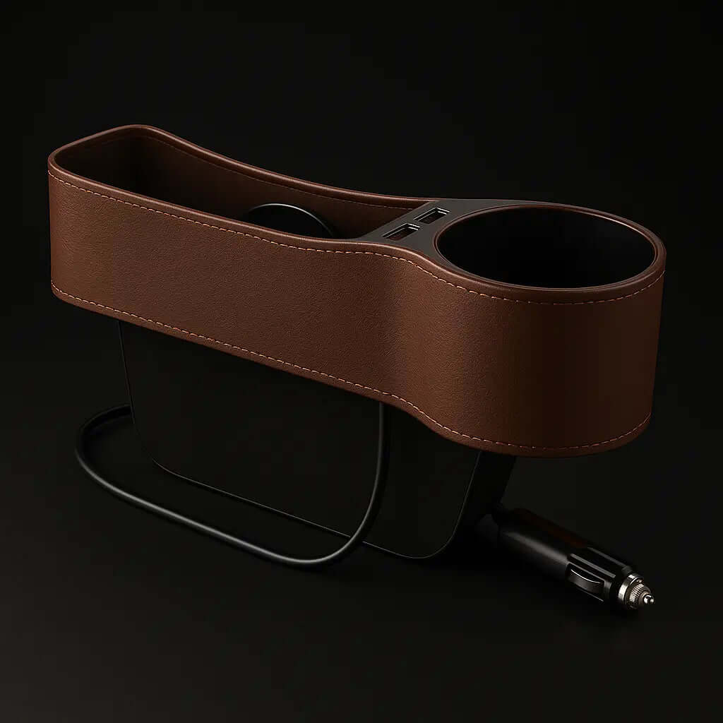 Car Seat Gap Filler Organizer with Dual USB Charger - Premium PU Leather Console Storage Box Set of 2 Universal Fit Oak & Aura 0 Oak & Aura