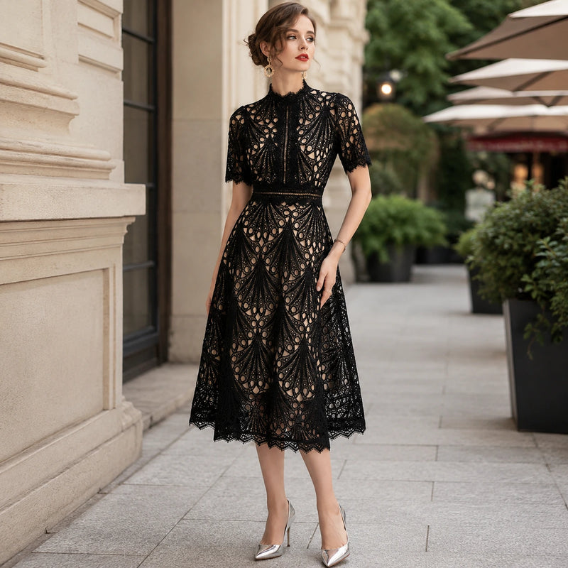 Women Lace Midi Dress – Short Sleeve Summer Wedding Guest Occasion Dress Oak & Aura summer dress Oak & Aura