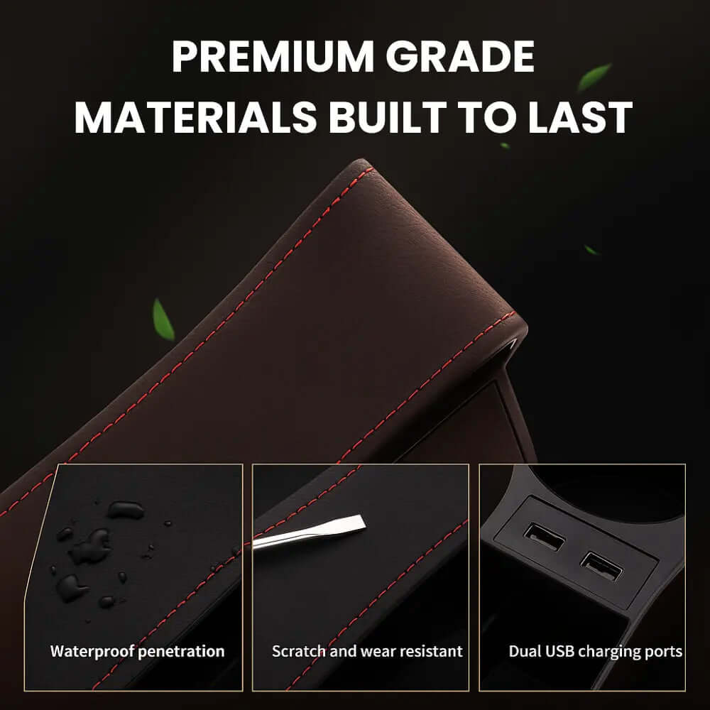 Car Seat Gap Filler Organizer with Dual USB Charger - Premium PU Leather Console Storage Box Set of 2 Universal Fit Oak & Aura 0 Oak & Aura