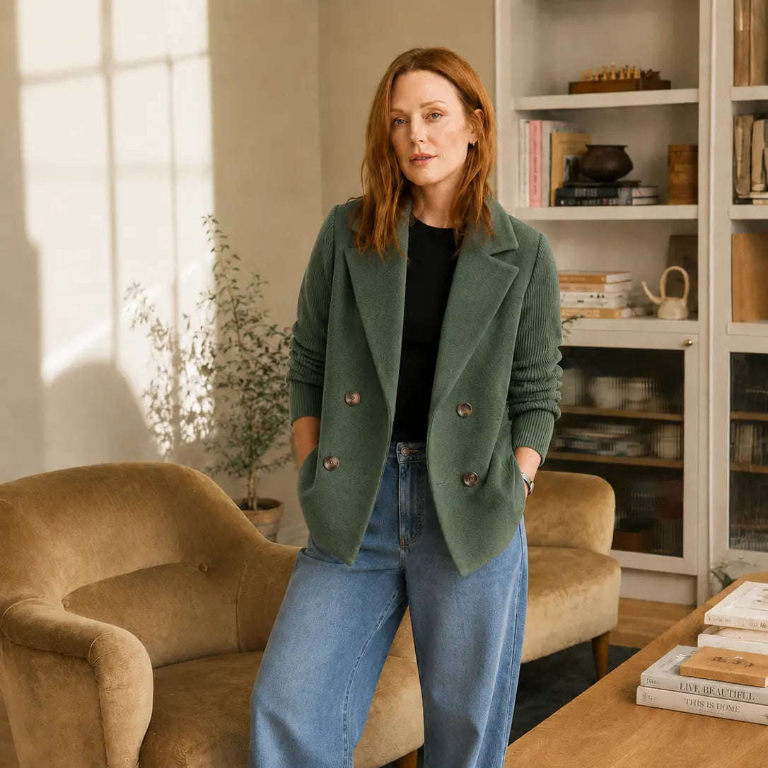 Women’s Knit Sleeve Blazer Jacket | Elegant Old Money Wool Blend Coat Oak & Aura 0 Oak & Aura
