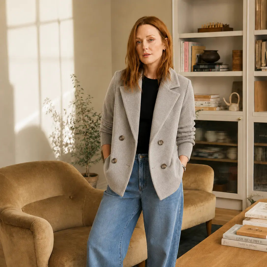 Women’s Knit Sleeve Blazer Jacket | Elegant Old Money Wool Blend Coat Oak & Aura 0 Oak & Aura